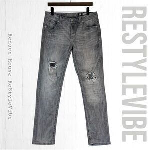 MISS ME Women’s Size 27 Denim Jeans Boyfriend Ankle Fit Gray Distressed Stretch